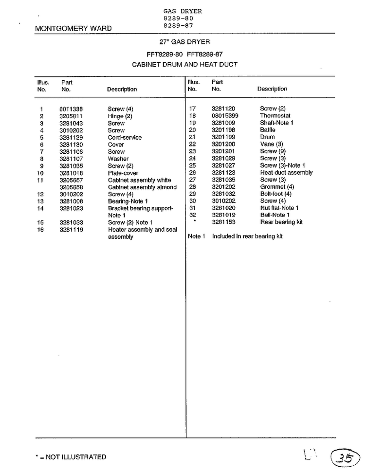 Cabinet Drum And Heat Duct Page 2 Diagram and Parts List for 8289-87  Frigidaire Dryer