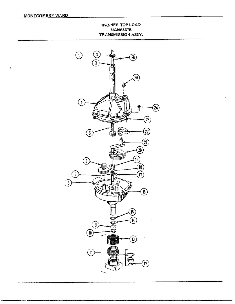 Transmission Assy Diagram and Parts List for 6337B  Frigidaire Washer