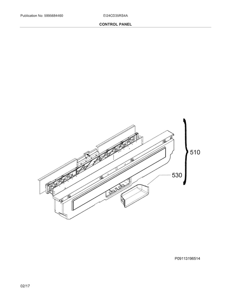 Control Panel Diagram and Parts List for EI24CD35RS4A  Electrolux Dishwasher