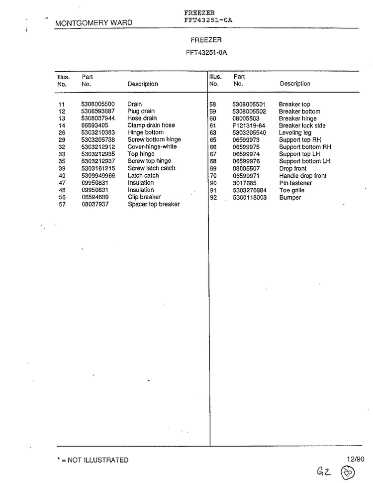 Freezer Page 4 Diagram and Parts List for 43251-0A  Frigidaire Freezer