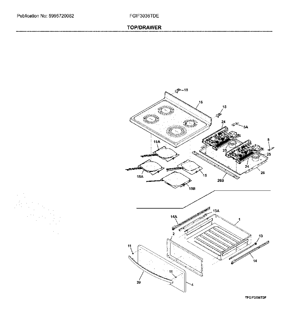 Top/drawer Diagram and Parts List for FGIF3036TDE  Frigidaire Range