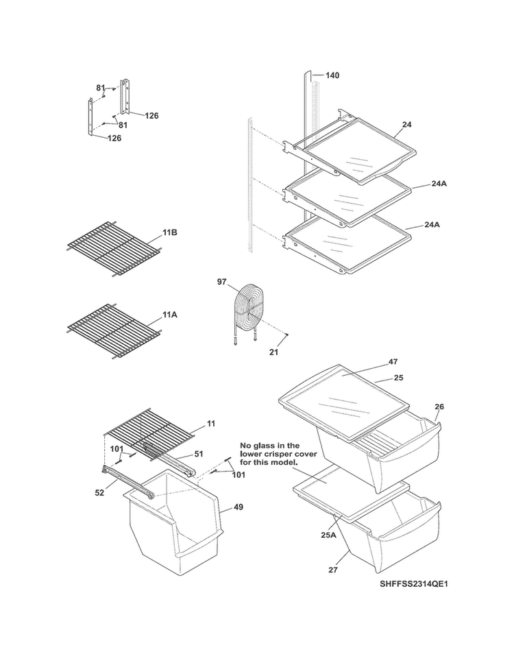 Shelves Diagram and Parts List for FFSS2314QE2A  Frigidaire Refrigerator
