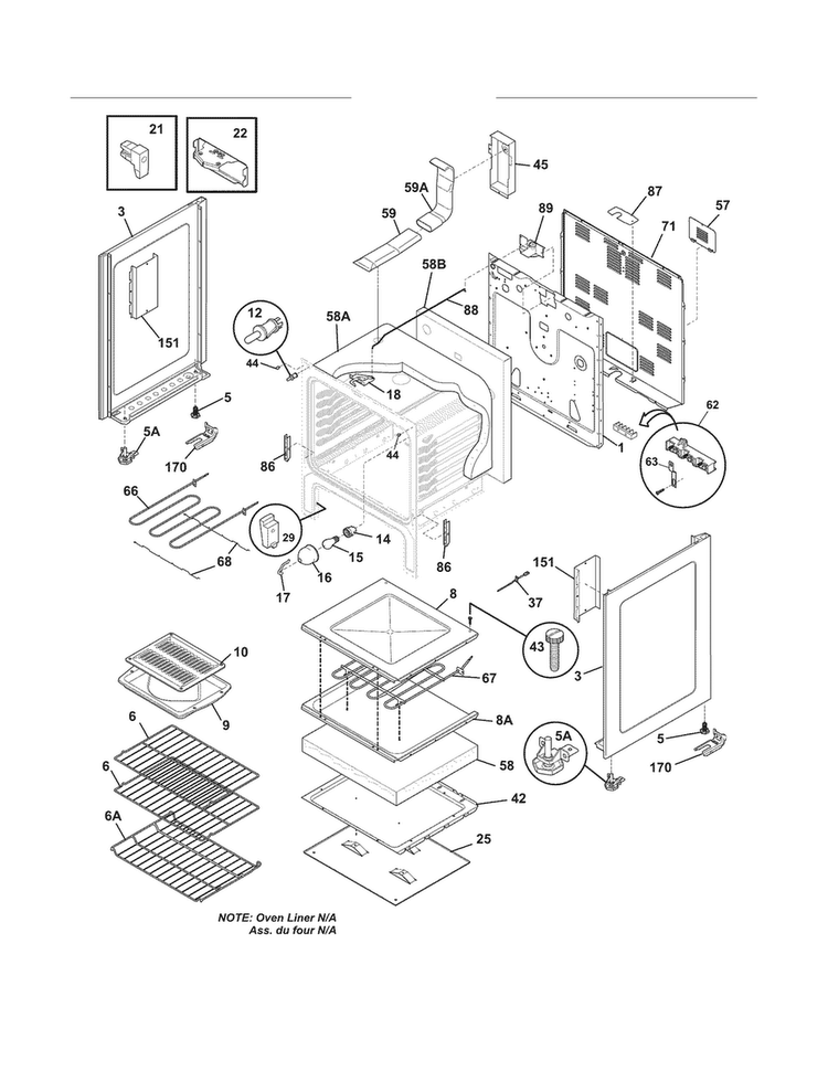 Body Diagram and Parts List for FGEF3031KQF  Frigidaire Range