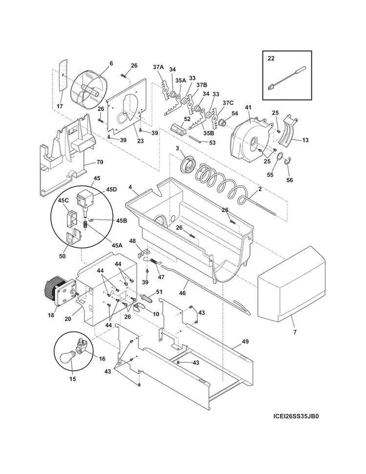 Ice Container Diagram and Parts List for EI26SS30JS5  Electrolux Refrigerator