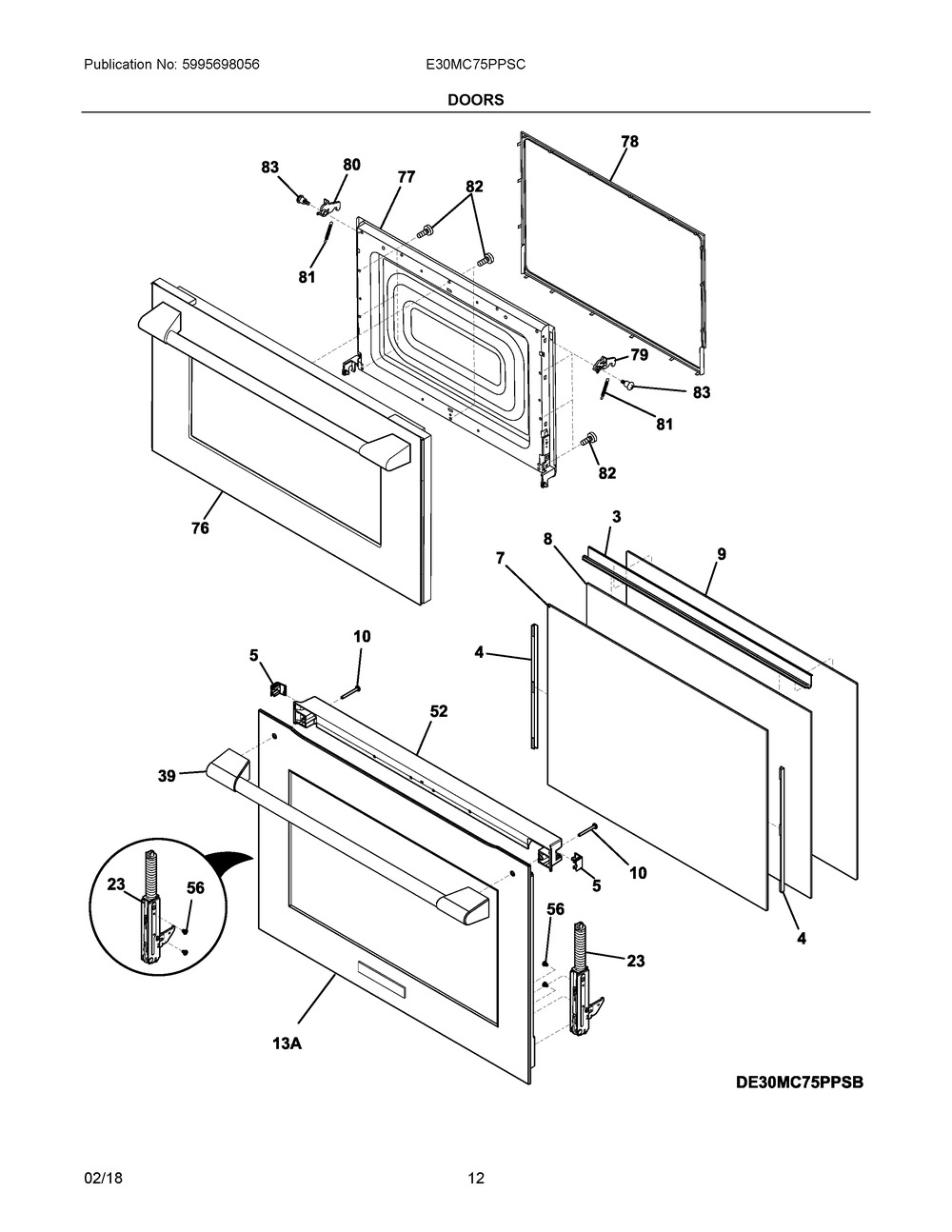 Doors Diagram and Parts List for E30MC75PPSC  Frigidaire Microwave Oven Combo