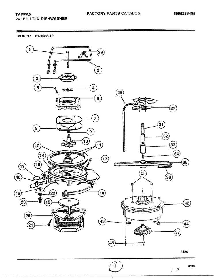 Upper Spray Arm Assy Diagram and Parts List for 61-1083-10  Frigidaire Dishwasher