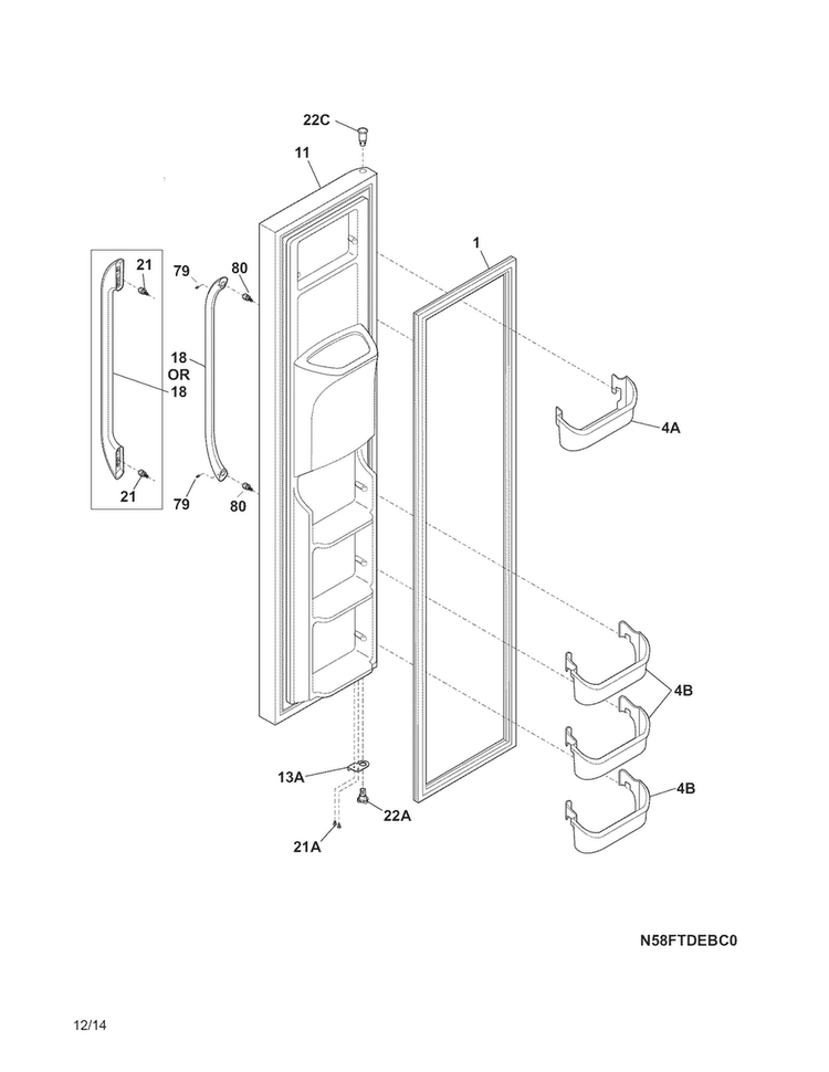 Freezer Door Diagram and Parts List for FFHS2322MBGA  Frigidaire Refrigerator