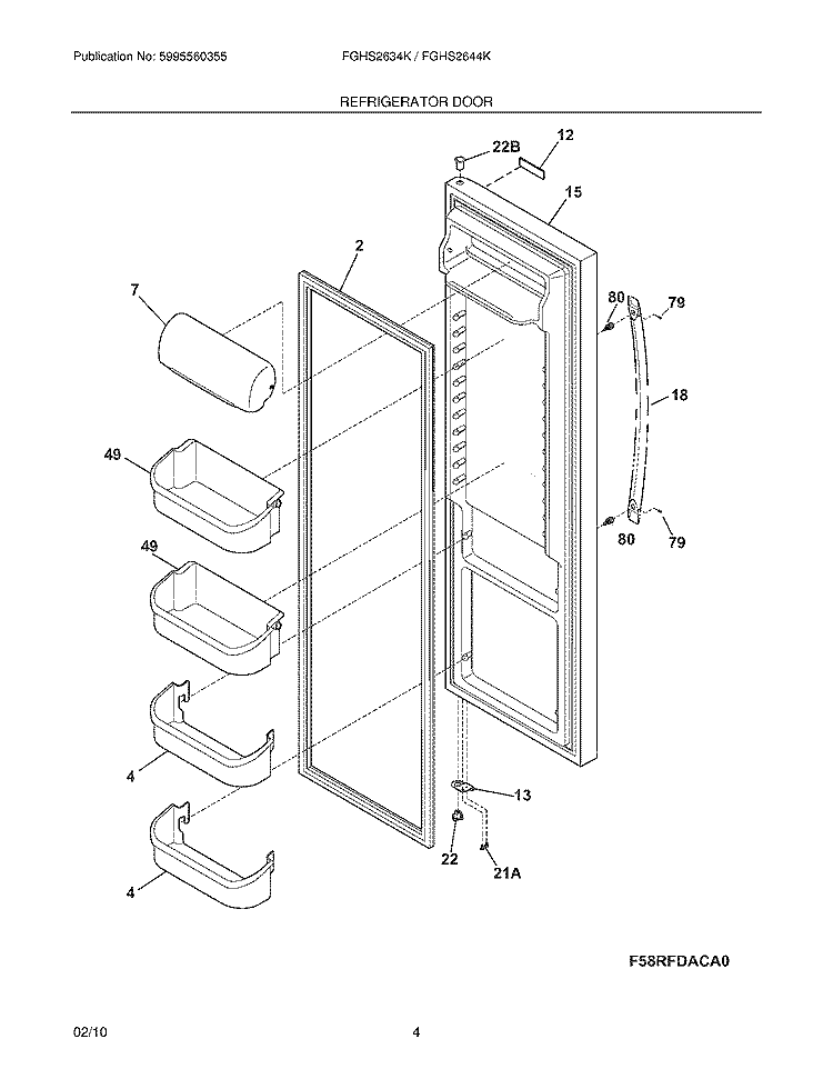 REFRIGERATOR DOOR Diagram and Parts List for FGHS2634KQ2  Frigidaire Refrigerator
