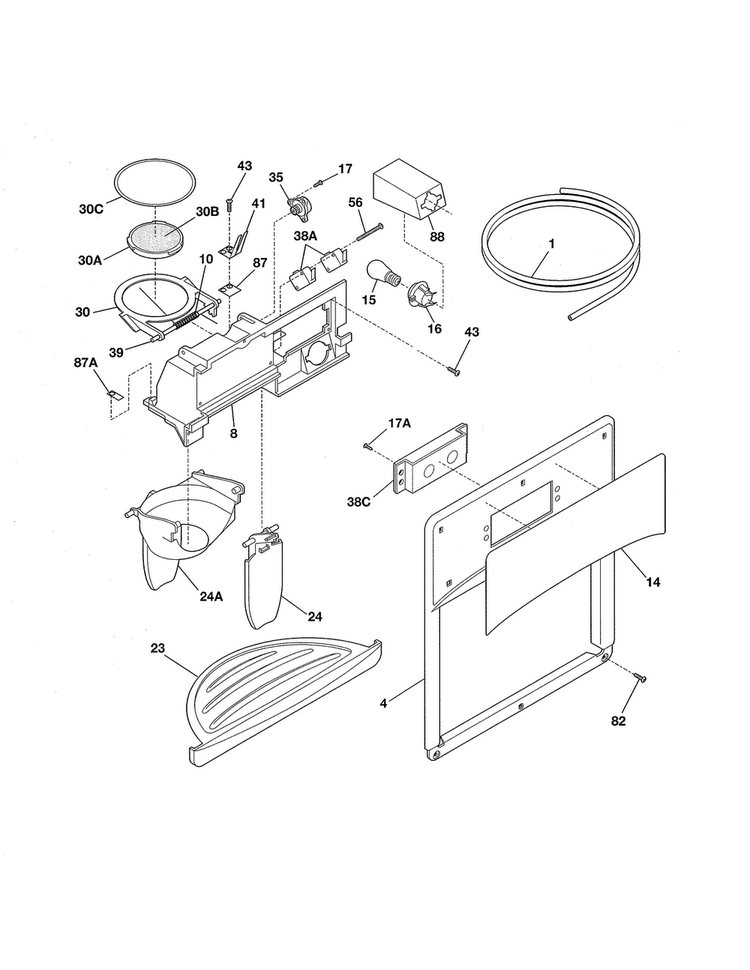 Ice & Water Dispenser Diagram and Parts List for FFHS2311LBC  Frigidaire Refrigerator