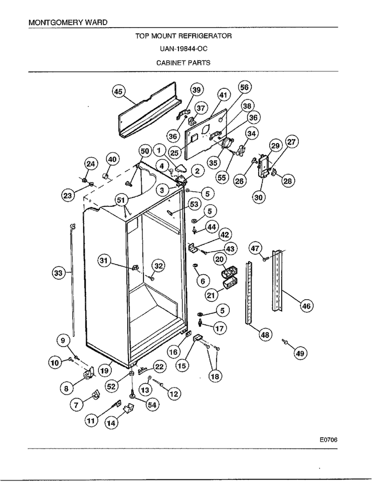 Cabinet Parts Diagram and Parts List for 19844C  Frigidaire Refrigerator
