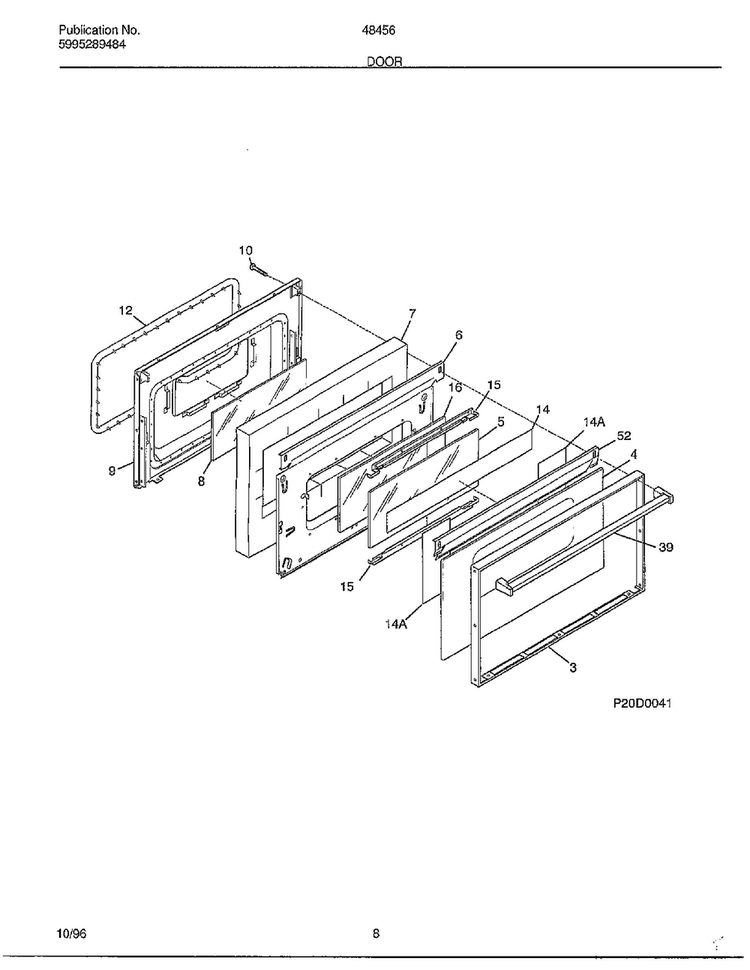 Door Diagram and Parts List for 484567B  Frigidaire Range