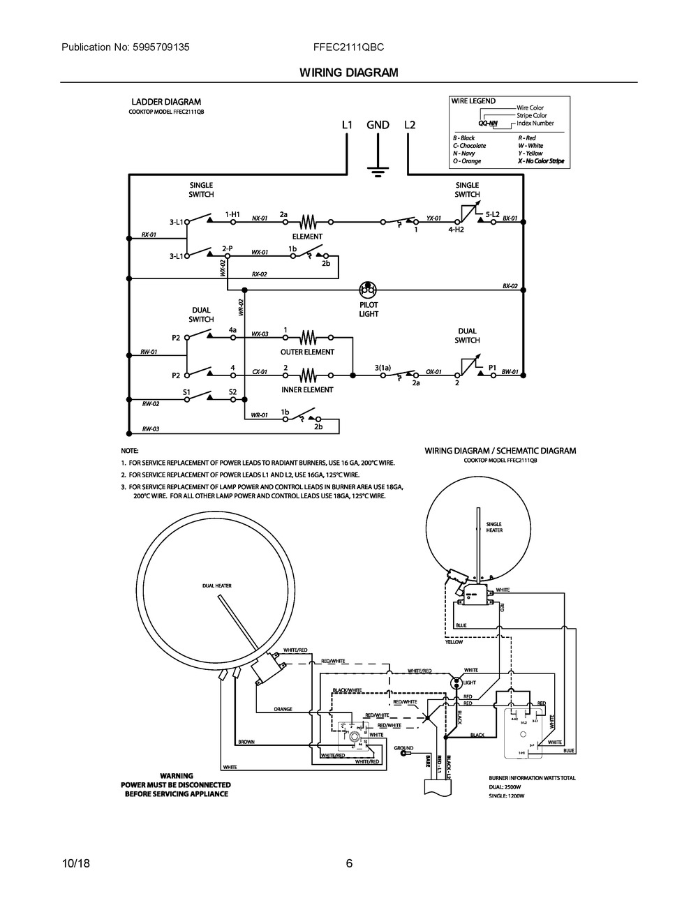Wiring Diagram Diagram and Parts List for FFEC2111QBC  Frigidaire Cooktop