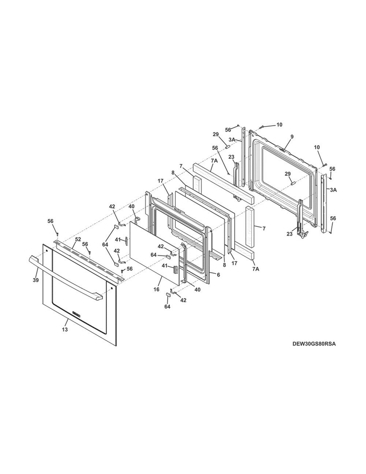 Door Diagram and Parts List for EW30DS8CRSA  Electrolux Range