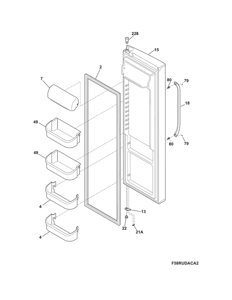 Refrigerator Door Diagram and Parts List for DFHS2313MFEA  Frigidaire Refrigerator