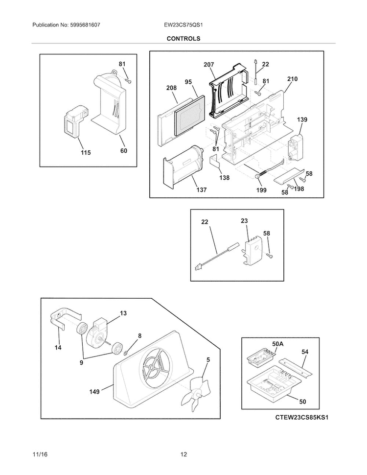 Control Diagram and Parts List for EW23CS75QS1  Electrolux Refrigerator