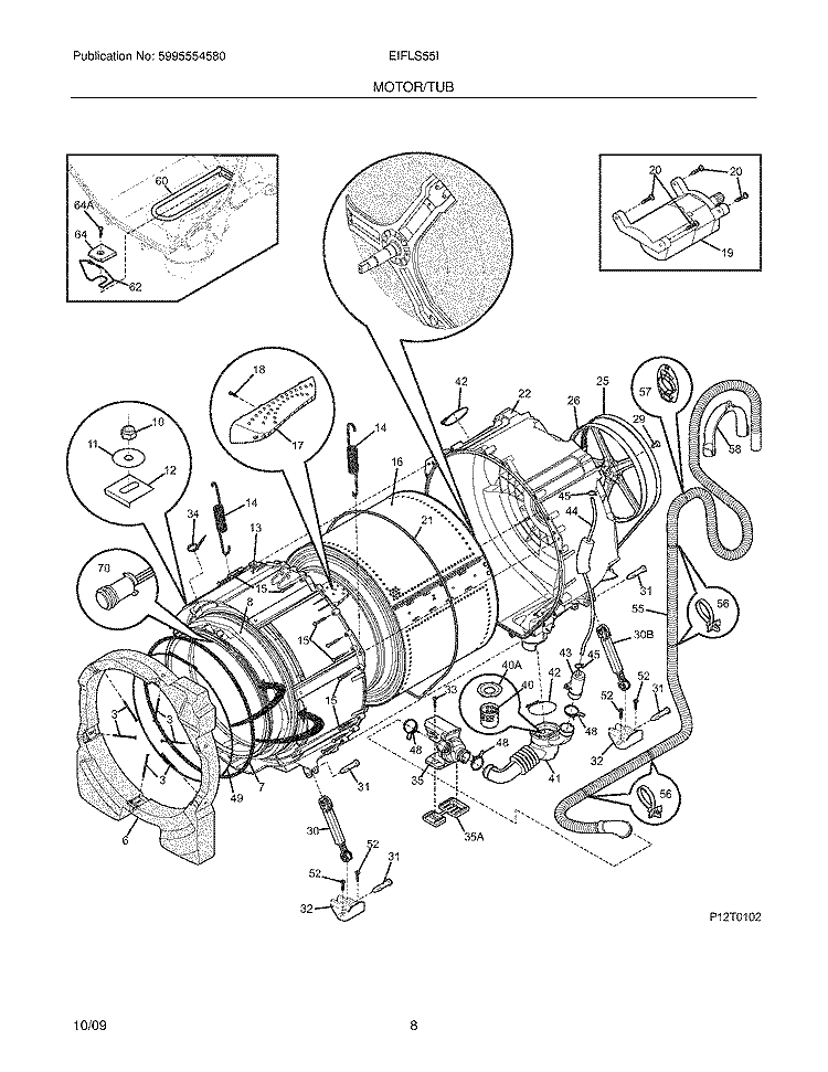 MOTOR/TUB Diagram and Parts List for EIFLS55IRR0  Electrolux Washer