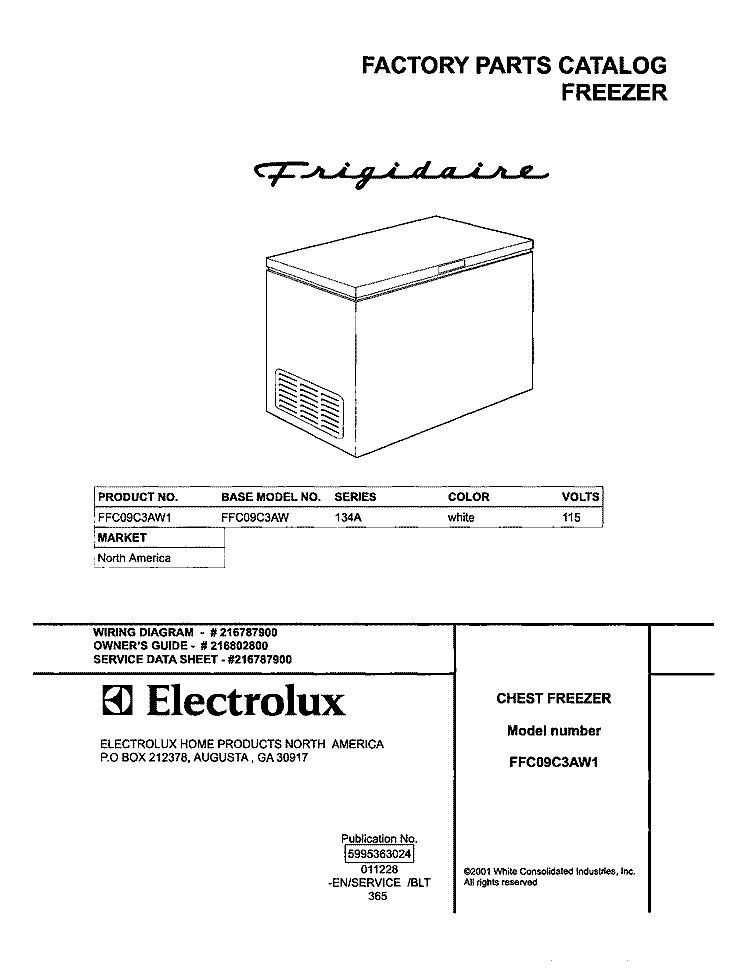 COVER Diagram and Parts List for FFC09C3AW1  Frigidaire Freezer