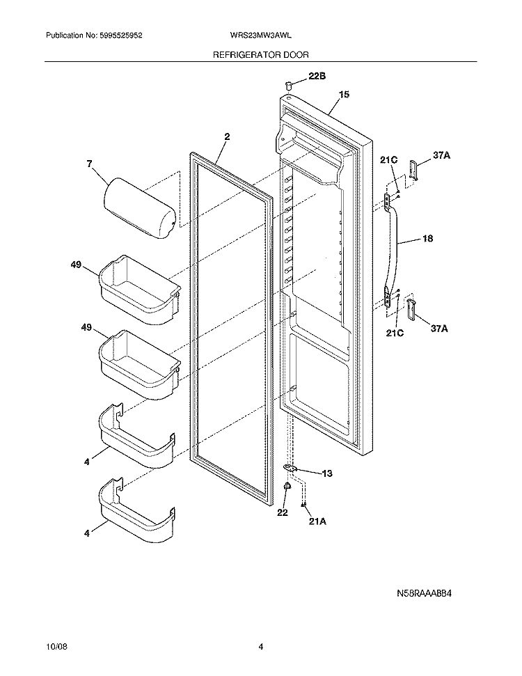 REFRIGERATOR DOOR Diagram and Parts List for WRS23MW3AWL  Crosley Refrigerator