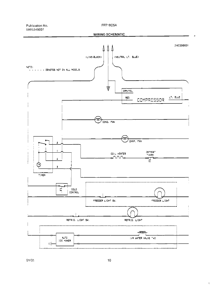 WIRING SCHEMATIC Diagram and Parts List for FRT18C5AW0  Frigidaire Refrigerator