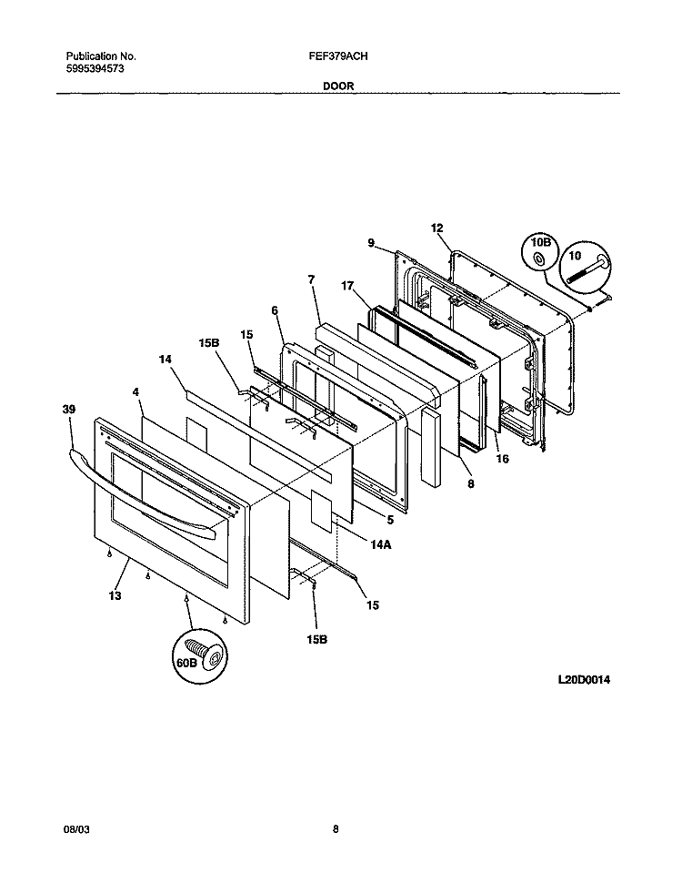 DOOR Diagram and Parts List for FEF379ACH  Frigidaire Range