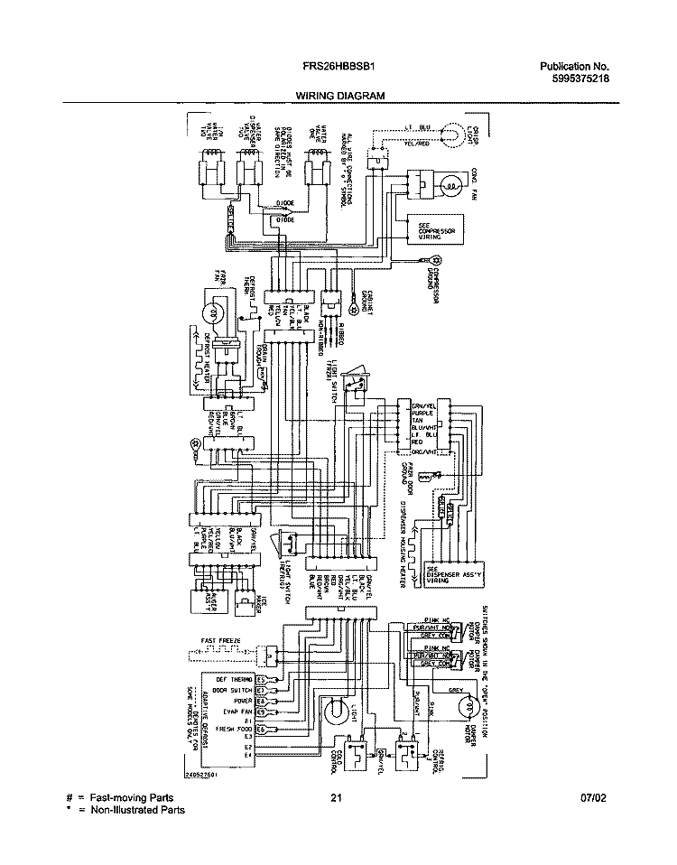 WIRING DIAGRAM Diagram and Parts List for FRS26HBBSB1  Frigidaire Refrigerator