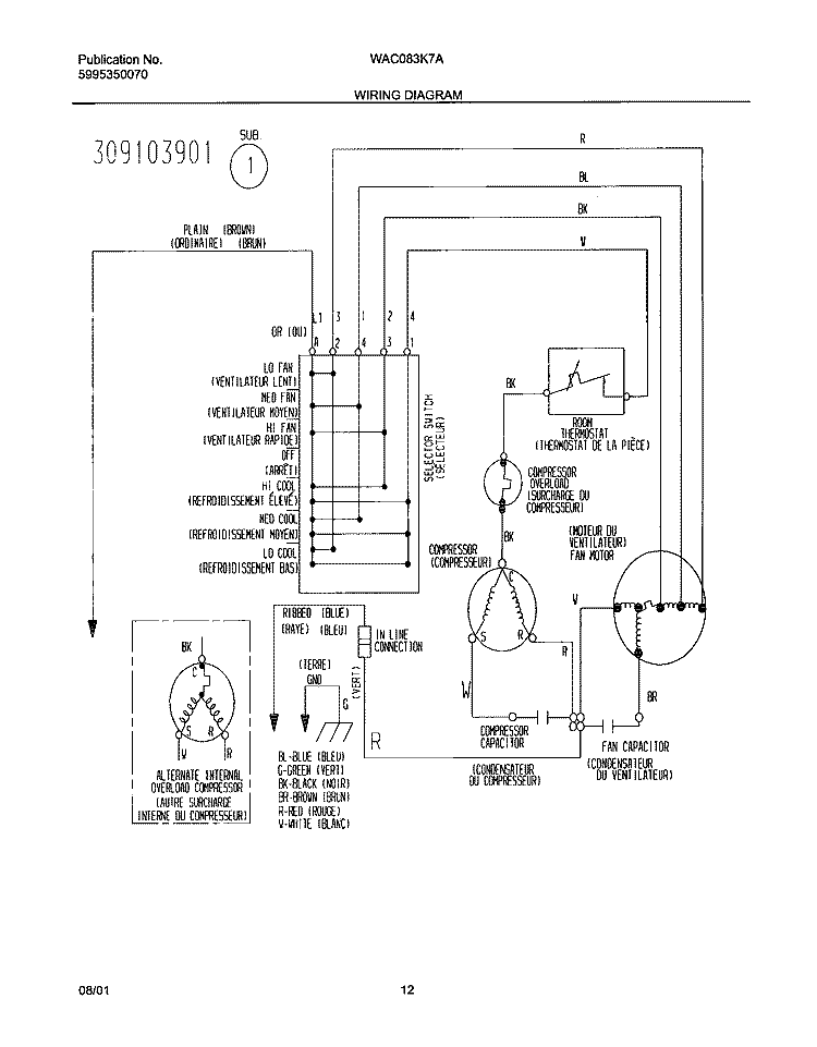 WIRING DIAGRAM Diagram and Parts List for WAC083K7A1  Westinghouse Air Conditioner