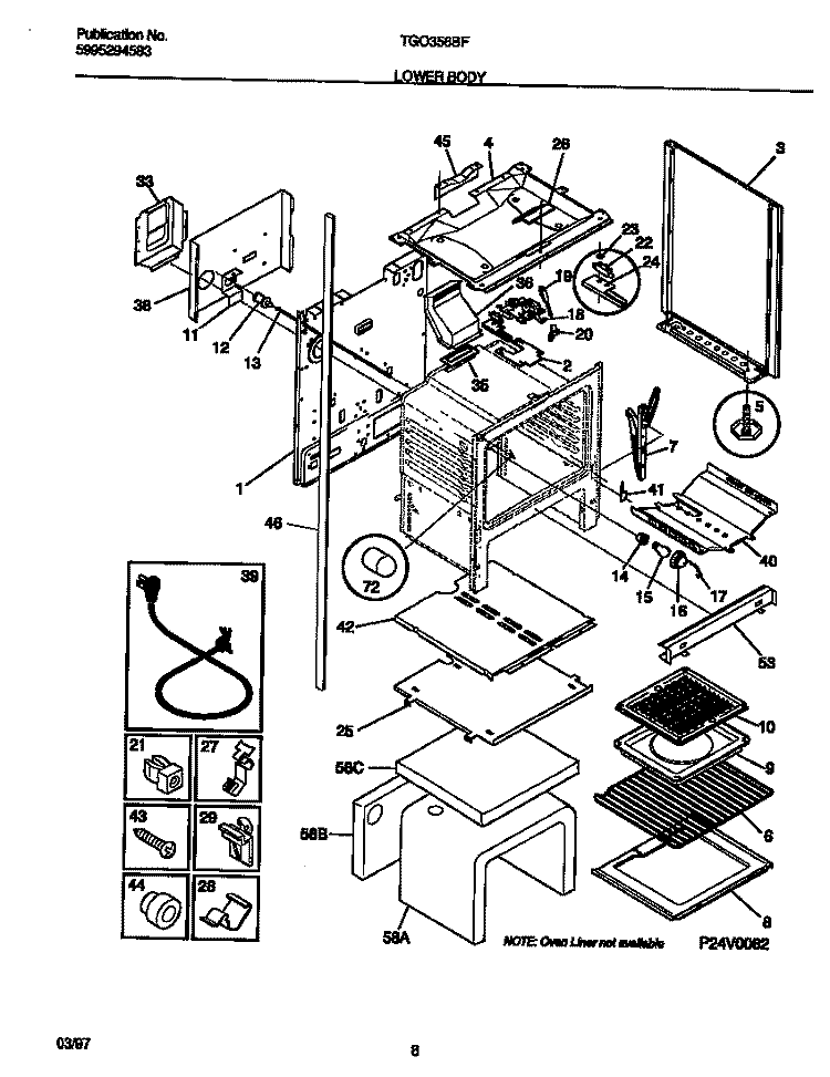 LOWER BODY Diagram and Parts List for TGO356BFWB  Tappan Range