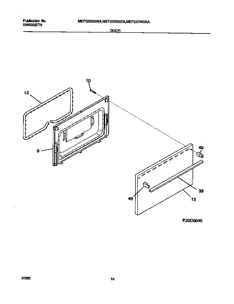 DOOR Diagram and Parts List for MEF322WGSA  Tappan Range