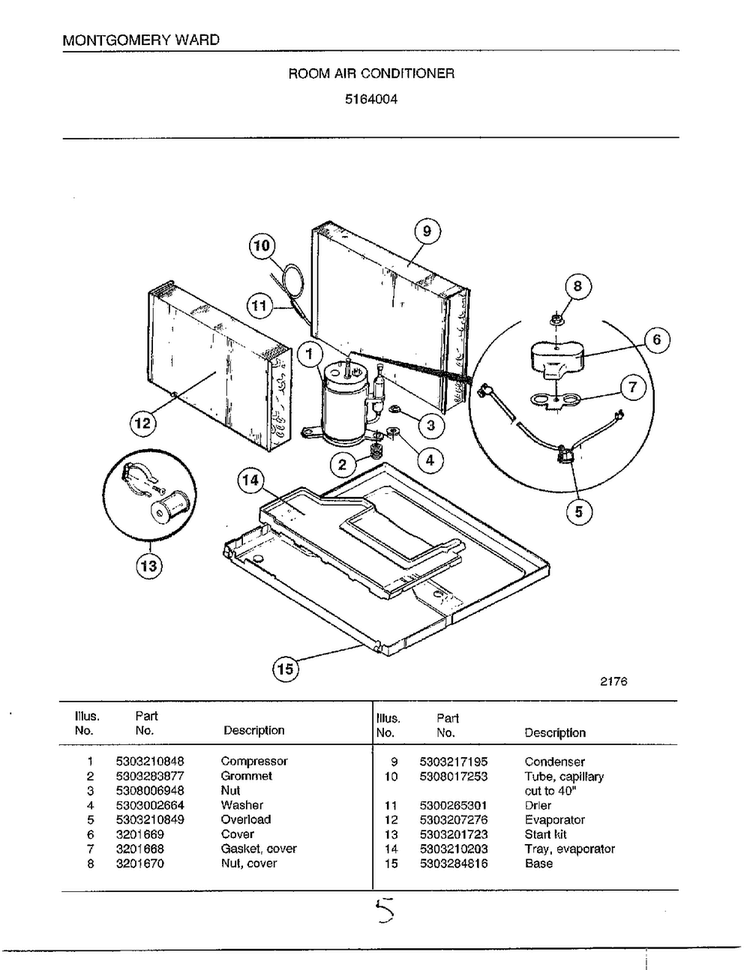 Room Air Conditioner Page 5 Diagram and Parts List for 5164004  Frigidaire Air Conditioner