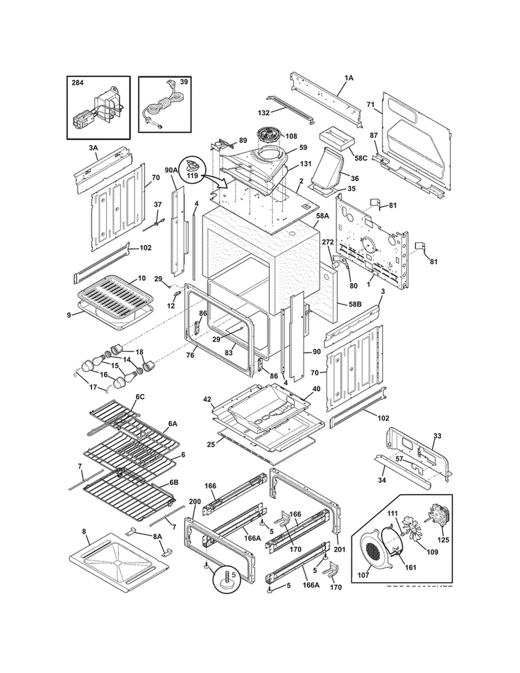 Body Diagram and Parts List for FGGS3065KWE  Frigidaire Range