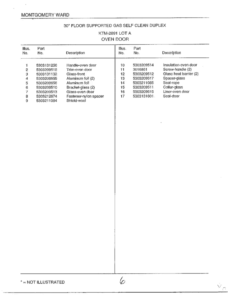 Oven Door Page 2 Diagram and Parts List for 2891  Frigidaire Range
