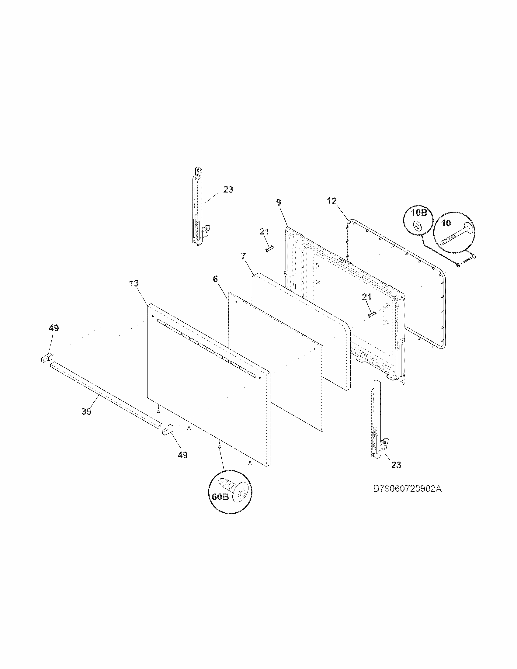 Door Diagram and Parts List for 79060721903  Kenmore Range