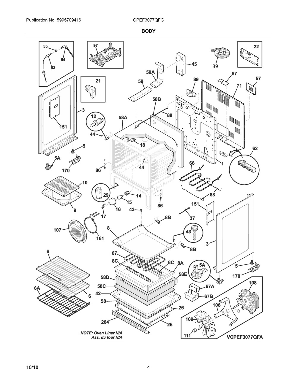 Body Diagram and Parts List for CPEF3077QFG  Frigidaire Range