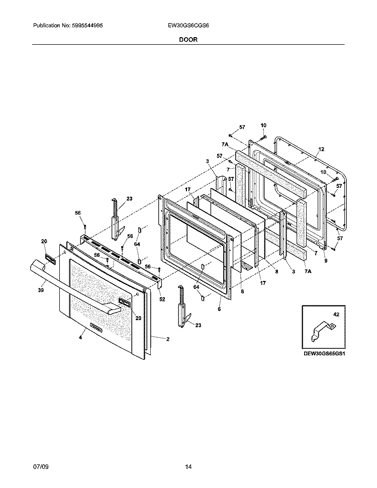 DOOR Diagram and Parts List for EW30GS6CGS6  Electrolux Range
