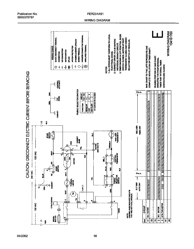 134101700 WIRING DIAGRAM Diagram and Parts List for FER231AS1  Frigidaire Dryer