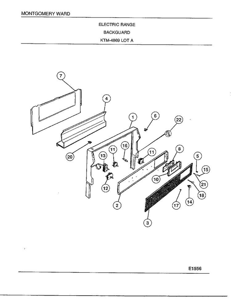 Electric Range/ Backguard Diagram and Parts List for 4869A  Frigidaire Range