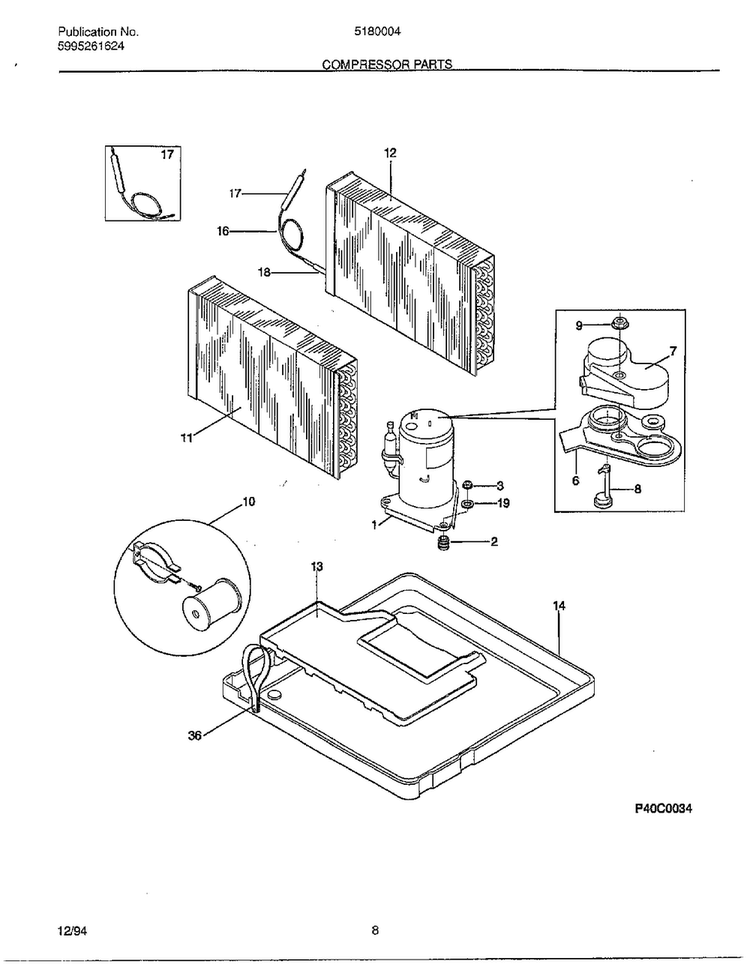 Compressor Parts Diagram and Parts List for 5180004  Frigidaire Air Conditioner
