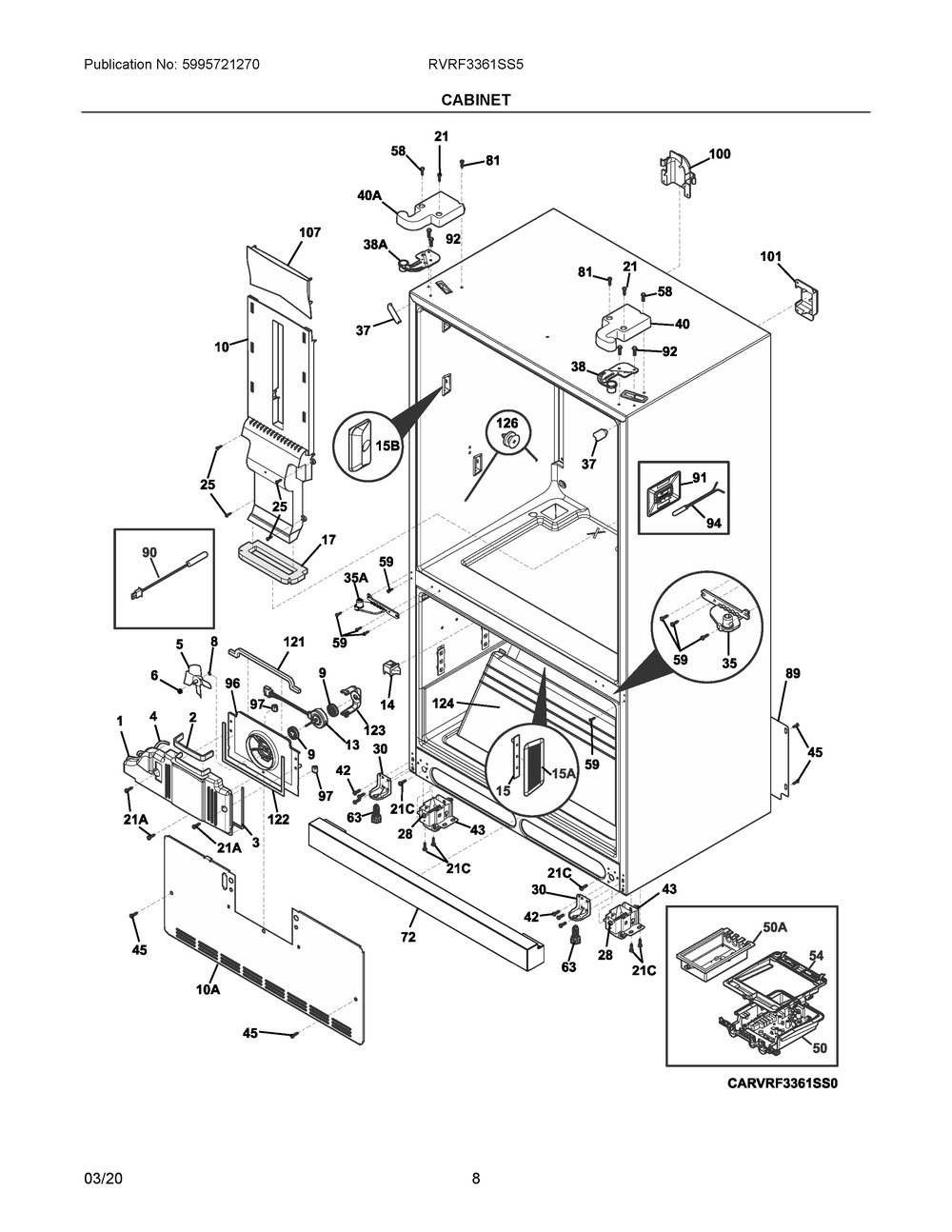 Cabinet Diagram and Parts List for RVRF3361SS5  Frigidaire Refrigerator