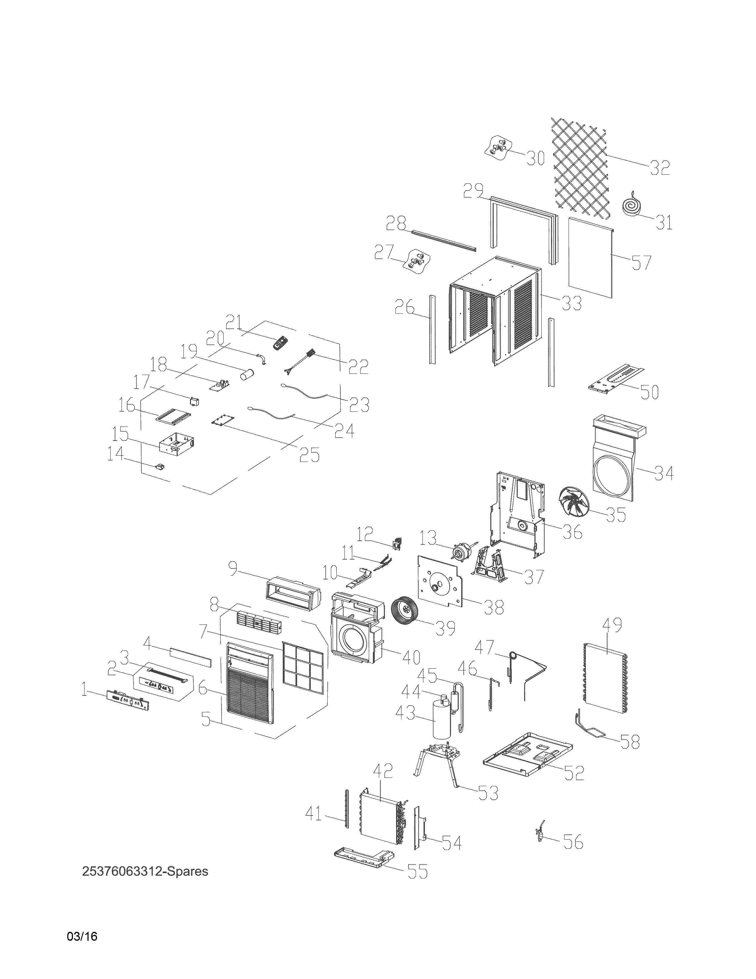 Recommended Spare Parts Diagram and Parts List for 25377063612  Kenmore Air Conditioner