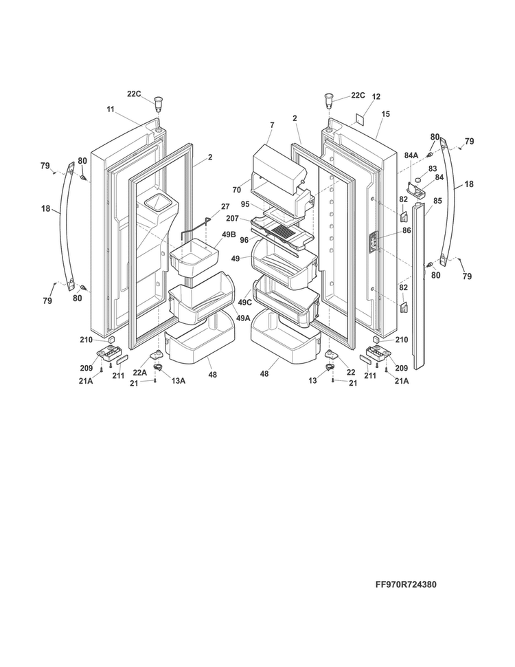 Fresh Food Door Diagram and Parts List for 25370443412  Kenmore Refrigerator