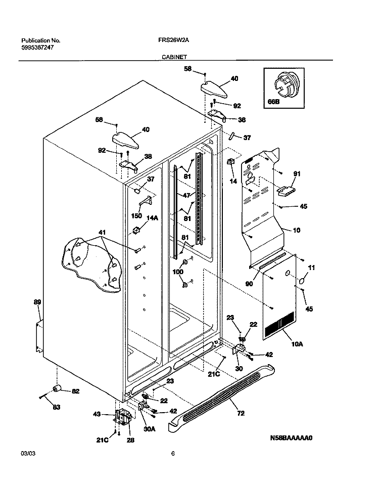 CABINET Diagram and Parts List for FRS26W2AW6  Frigidaire Refrigerator