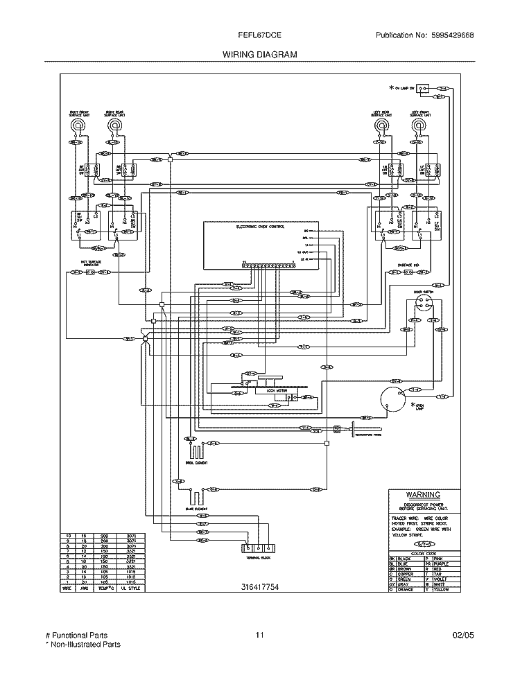 WIRING DIAGRAM Diagram and Parts List for FEFL67DCE  Frigidaire Range