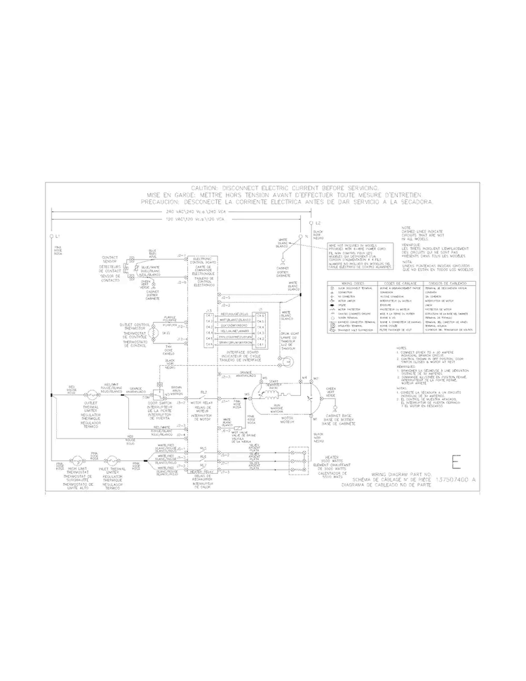 Wiring Diagram Diagram and Parts List for FASG7074NR2  Frigidaire Dryer
