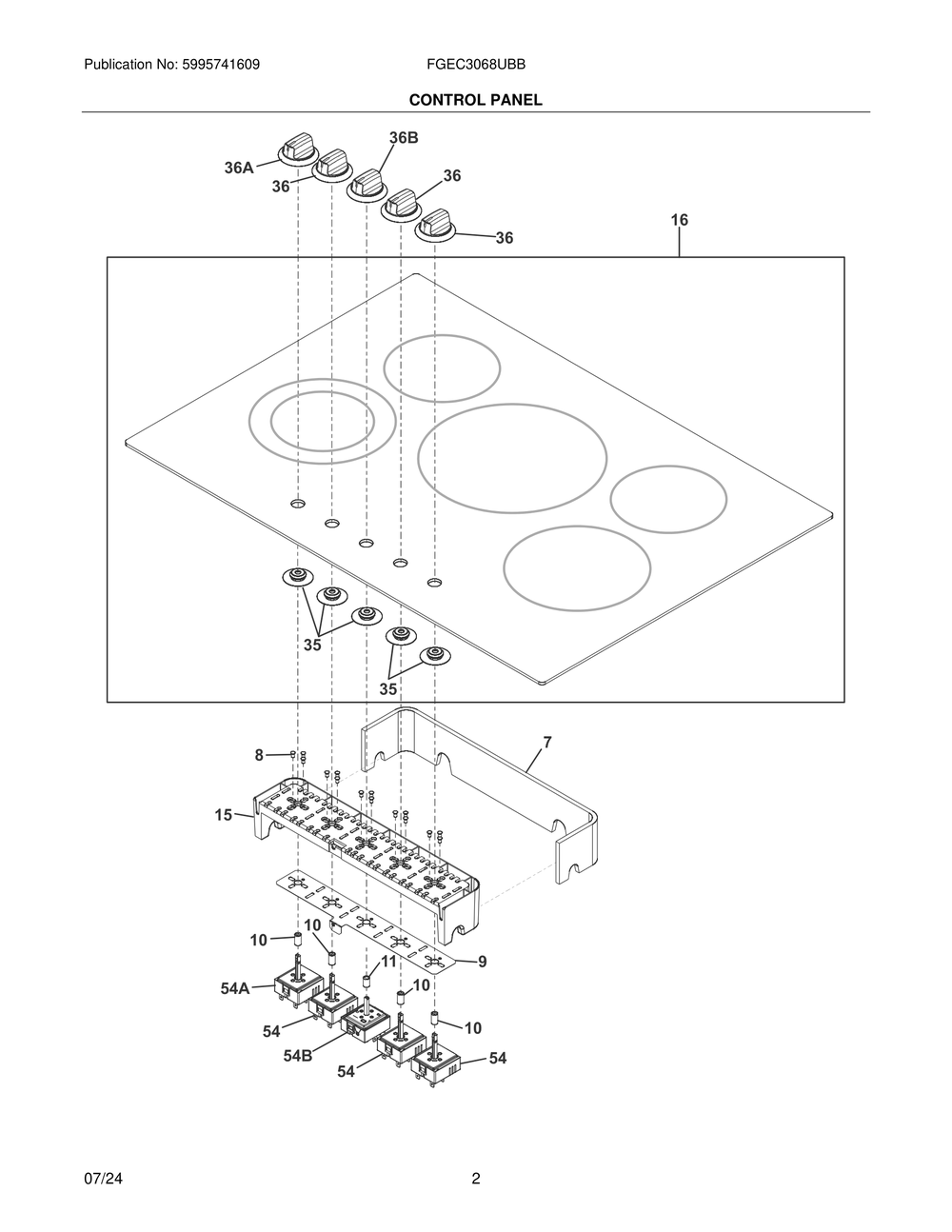 Control Panel Diagram and Parts List for FGEC3068UBB  Frigidaire Cooktop
