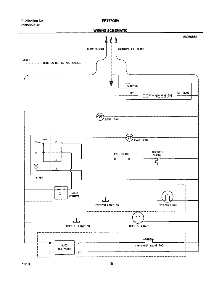 WIRING SCHEMATIC Diagram and Parts List for FRT17G5AZ0  Frigidaire Refrigerator