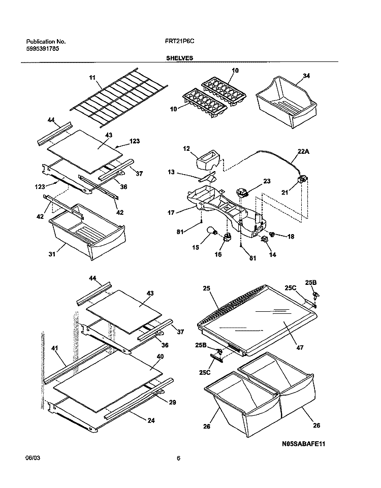 SHELVES Diagram and Parts List for FRT21P6CQ0  Frigidaire Refrigerator