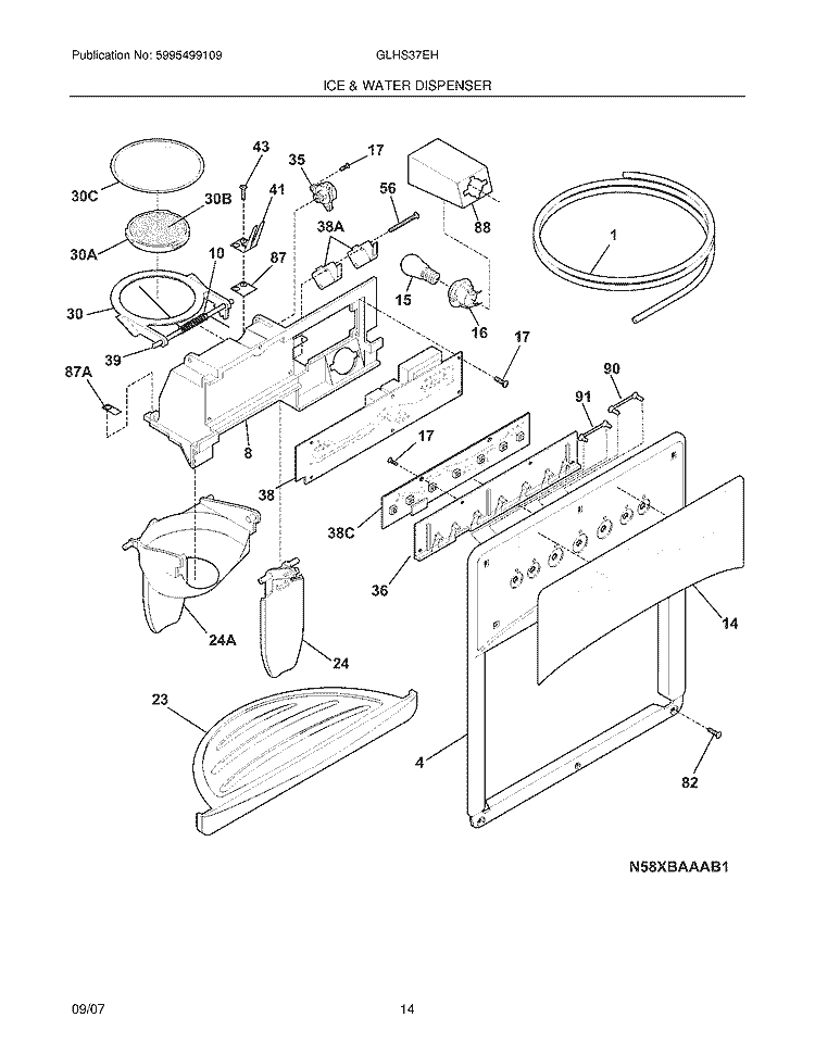 ICE & WATER DISPENSER Diagram and Parts List for GLHS37EHQ5  Frigidaire Refrigerator
