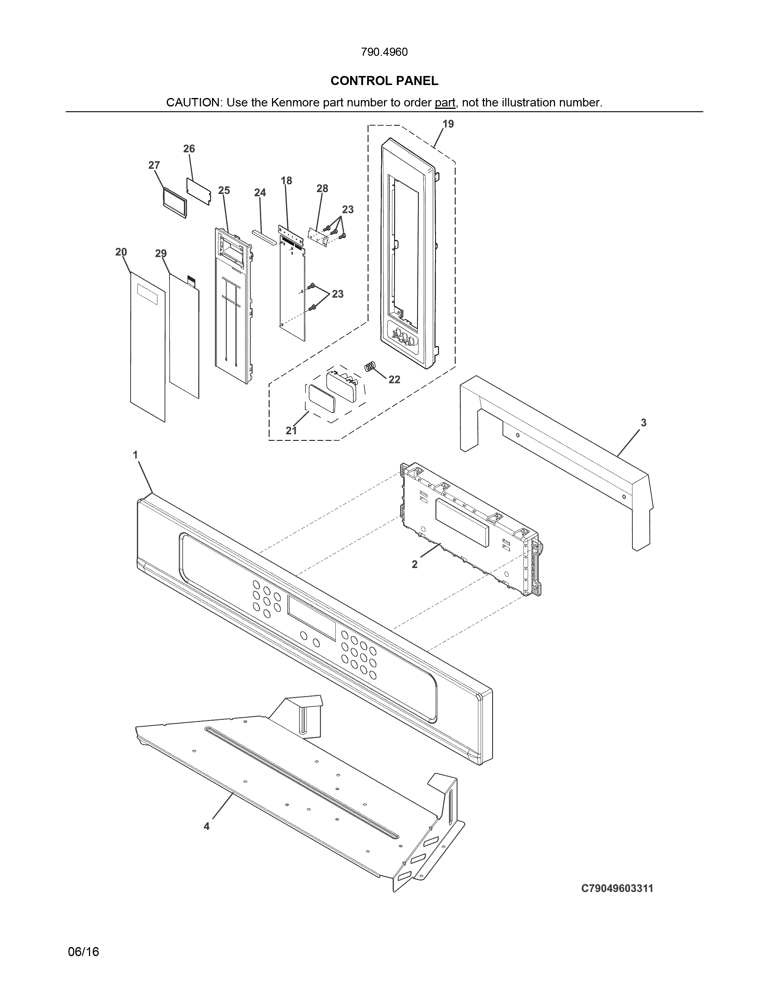 Control Panel Diagram and Parts List for 79049609314  Kenmore Microwave