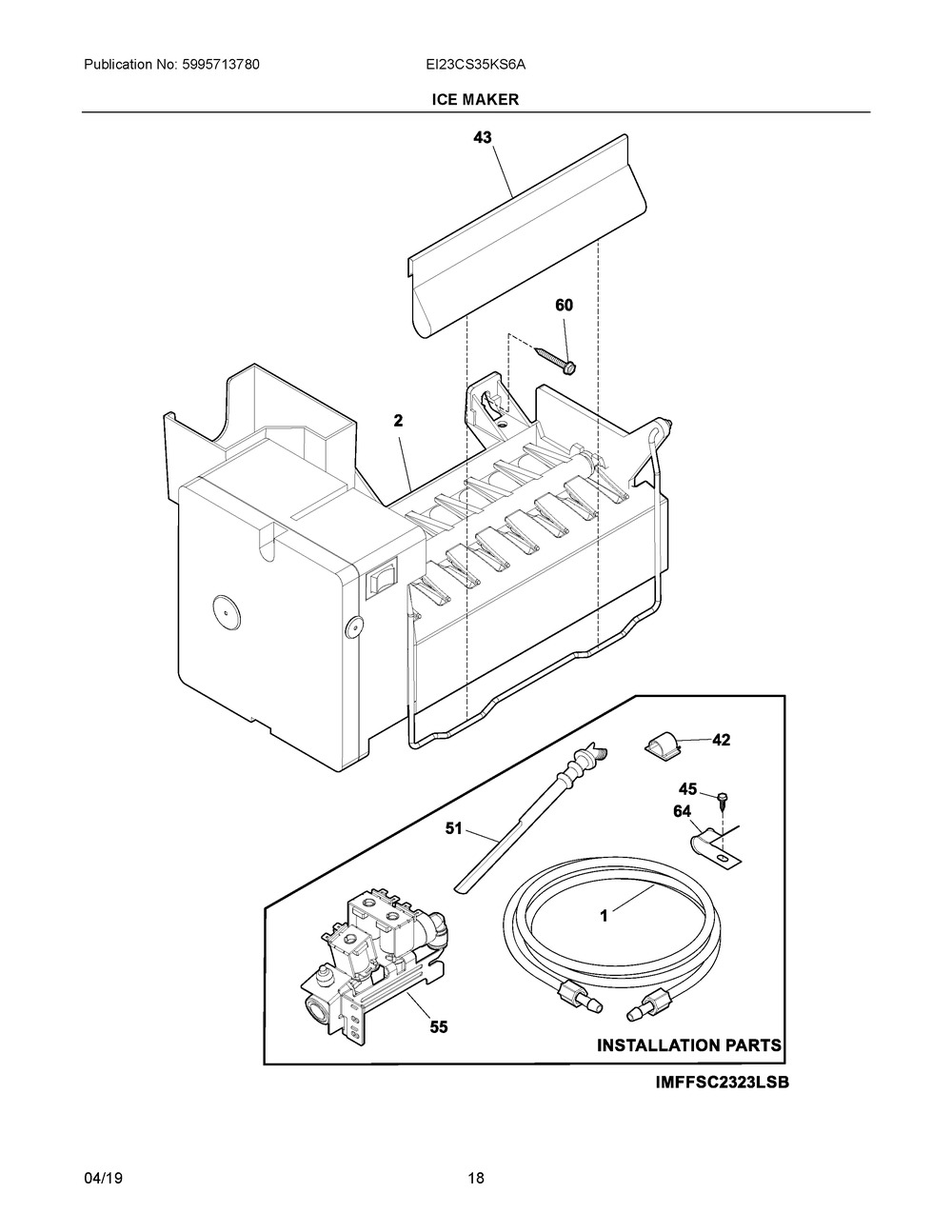 Ice Maker Diagram and Parts List for EI23CS35KS6A  Frigidaire Refrigerator