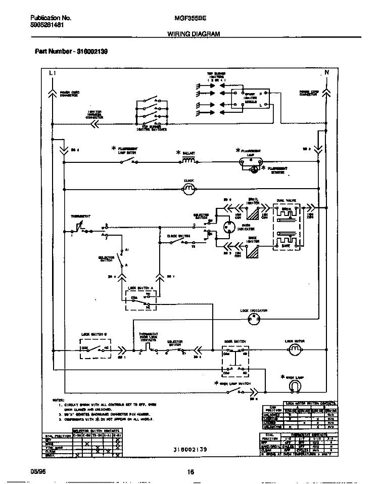 WIRING DIAGRAM Diagram and Parts List for MGF355BEDB  Frigidaire Range